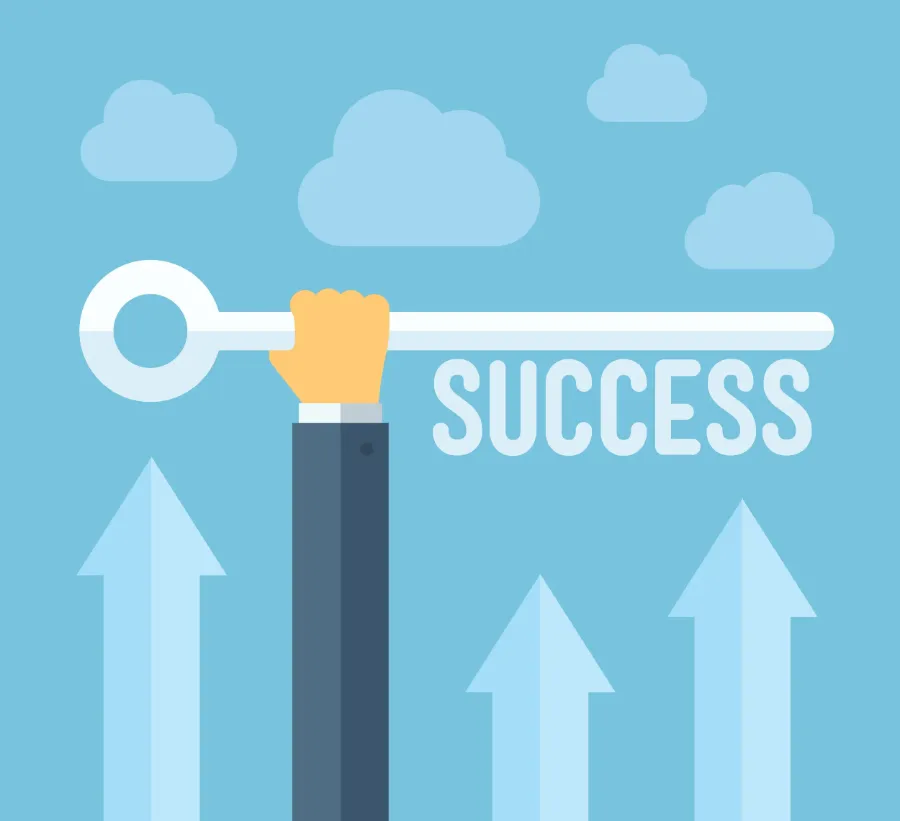 Illustration of a key labeled Success above rising arrows